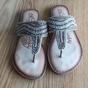 Naughty Monkey Rhinestone Leather Thong Sandals